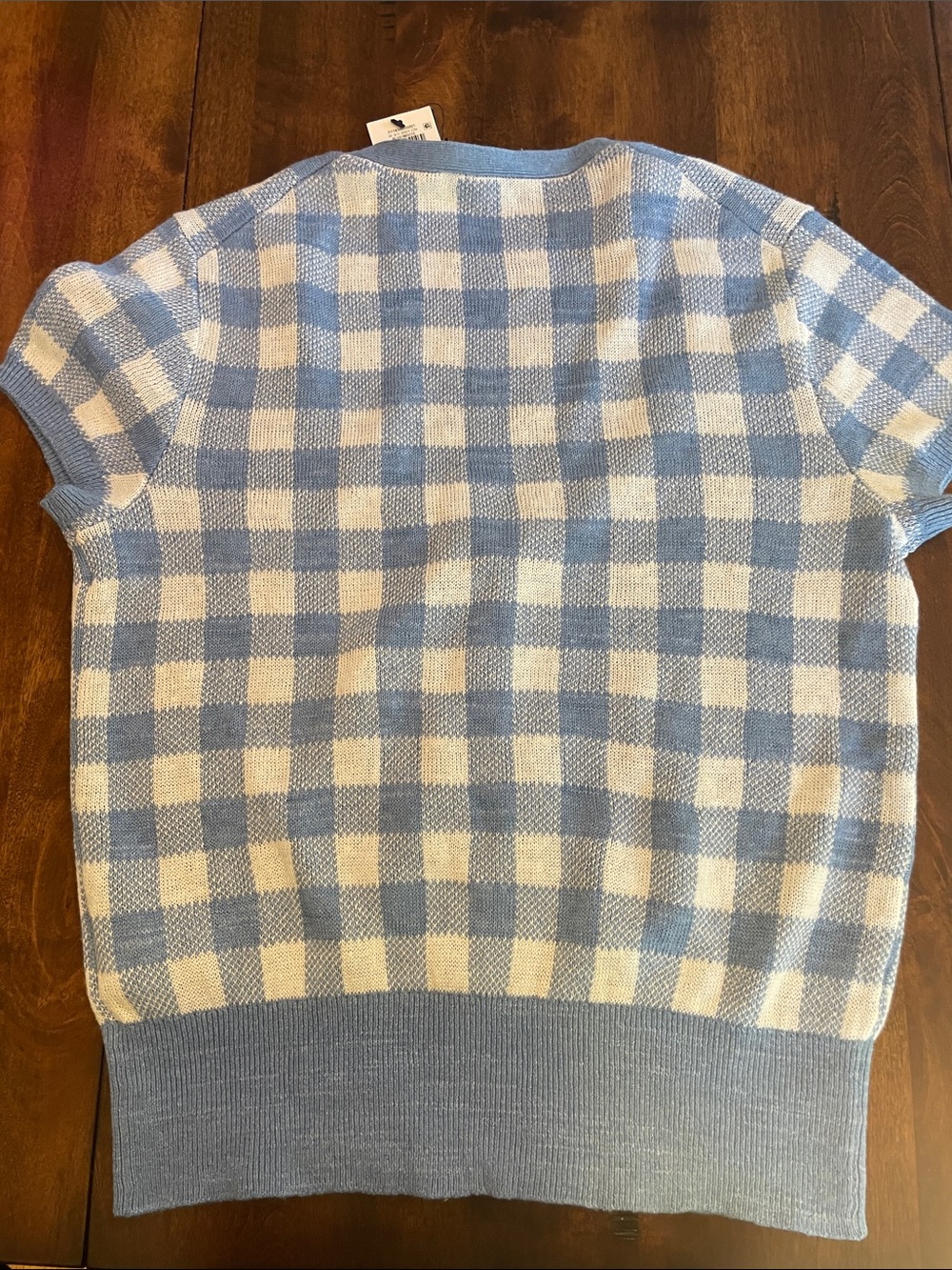 NWT Ralph Lauren Gingham Light Blue & White Short Sleeve Knit Cardigan - Picture 6 of 14